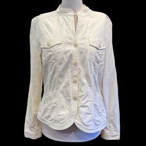 Tommy Bahama White Button Down Scalloped Bottom Jacket Sz L Cotton Silk Blend